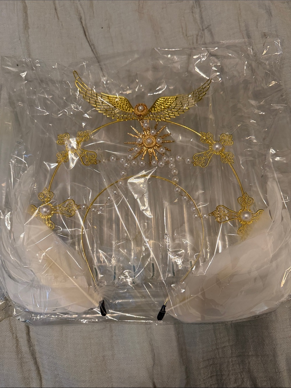 Gold Bridal Halo Headpiece with Pearls